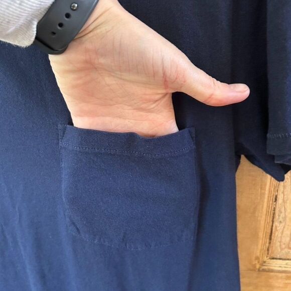 J. Crew‎ Medium Navy Dress T-Shirt Crew Neck Pocket Cotton Garment Dyed - Picture 3 of 9